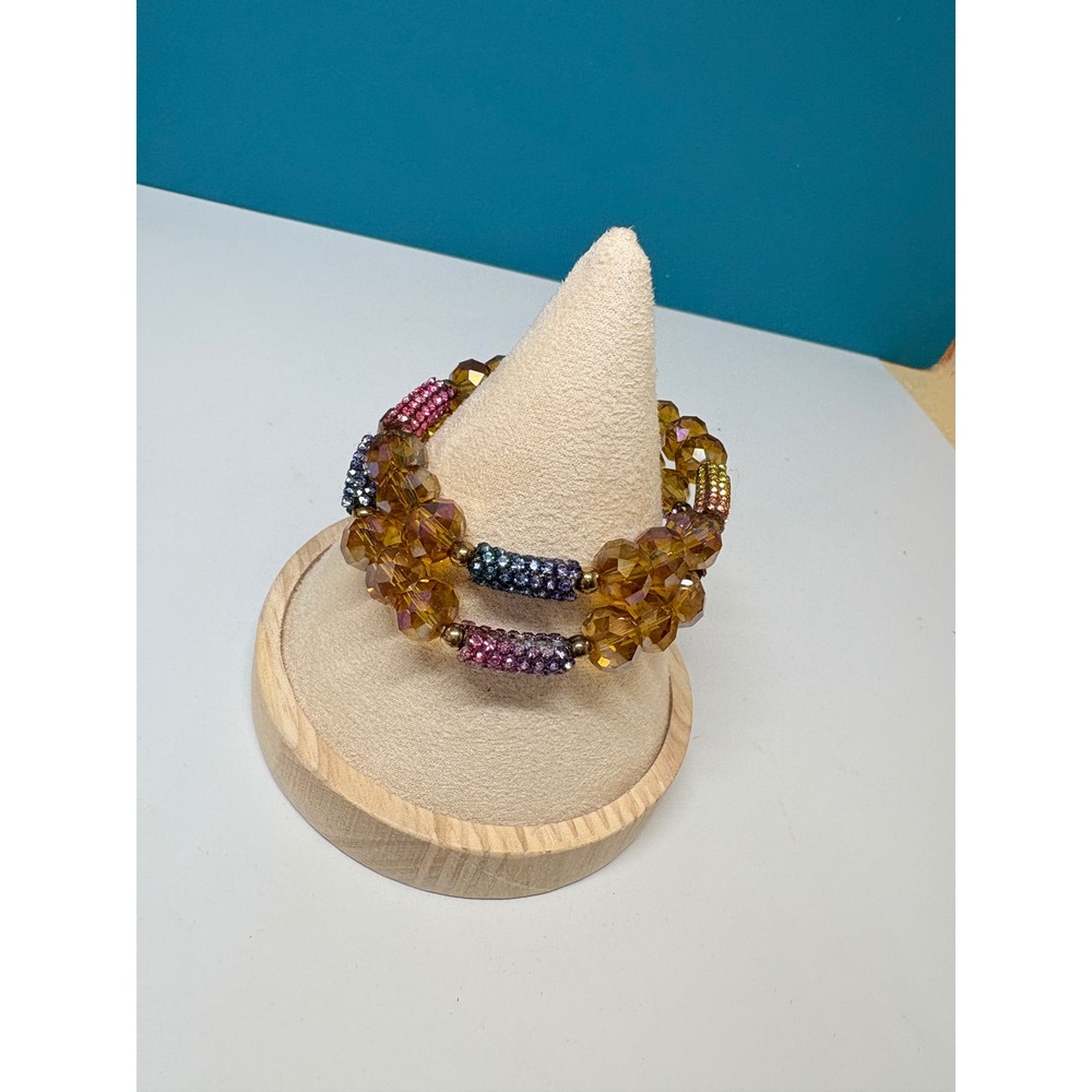 Honey Warm Crystal and Ombre Rhinestone Barrel Stretch Bracelet Set‎ of 2